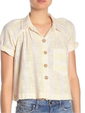 We The Free Button Top Cream & Yellow Stripe Always At Sea Woven Back-to-school